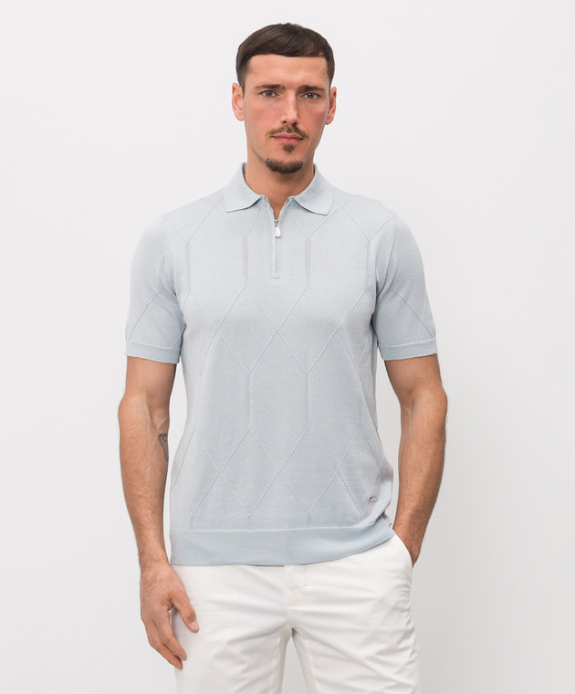 Enrico Mandelli Голубое поло с геометрическим узором 3K007A5645 изображение 3
