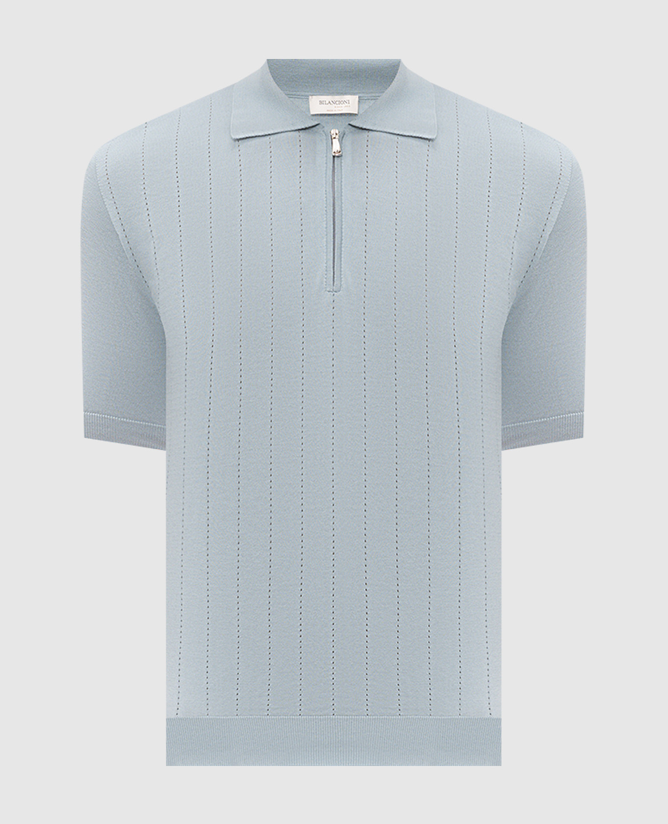 Голубое поло в перфорированную полоску