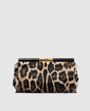 Dolce&Gabbana Бежевий клатч Marlene зі шкіри з ворсом в леопардовий принт BB7672A0863