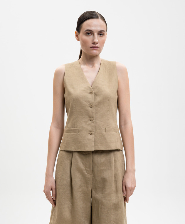 Max Mara Коричневый жилет CARNET из льна MSTCARNET изображение 3