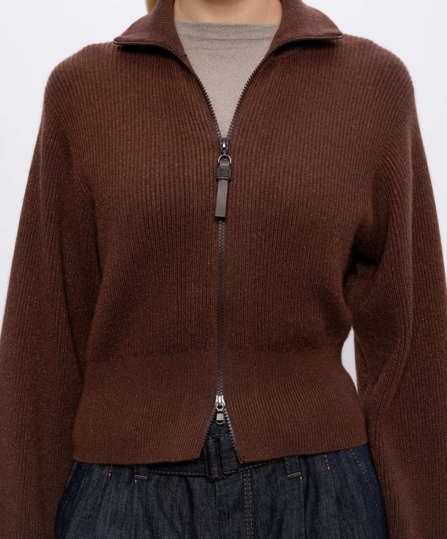 Brunello Cucinelli Коричневий кардиган з кашеміром з люрексом M1E224716P зображення 5