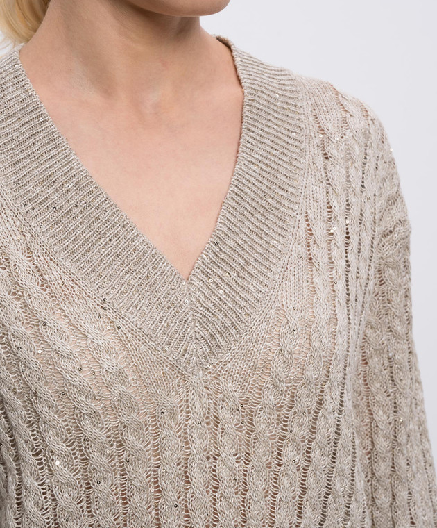 Brunello Cucinelli Бежевий пуловер з льону MCO559702 зображення 5