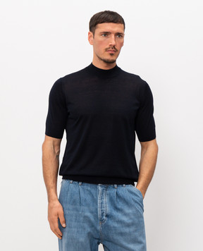 Brunello Cucinelli Темно-синя футболка з шовком MNB805404