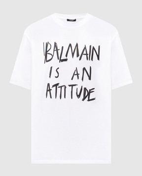 Balmain Белая футболка с контрастным принтом GH1EG225GF40