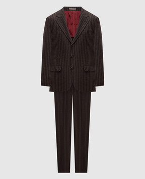 Brunello Cucinelli Коричневий костюм з вовни та кашеміру в смужку MV440LDTHH