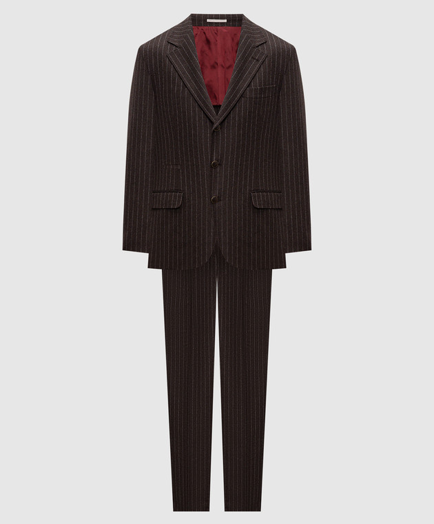 Brunello Cucinelli Коричневий костюм з вовни та кашеміру в смужку MV440LDTHH
