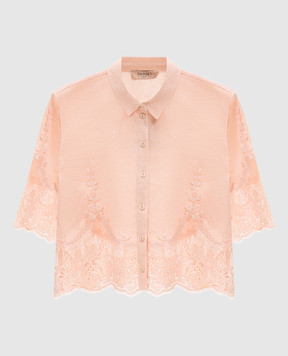 Twinset Розовая укороченная блуза из льна с кружевом 261TT2181