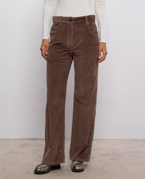 Brunello Cucinelli Коричневые вельветовые брюки с цепочкой мониль MP180P9075