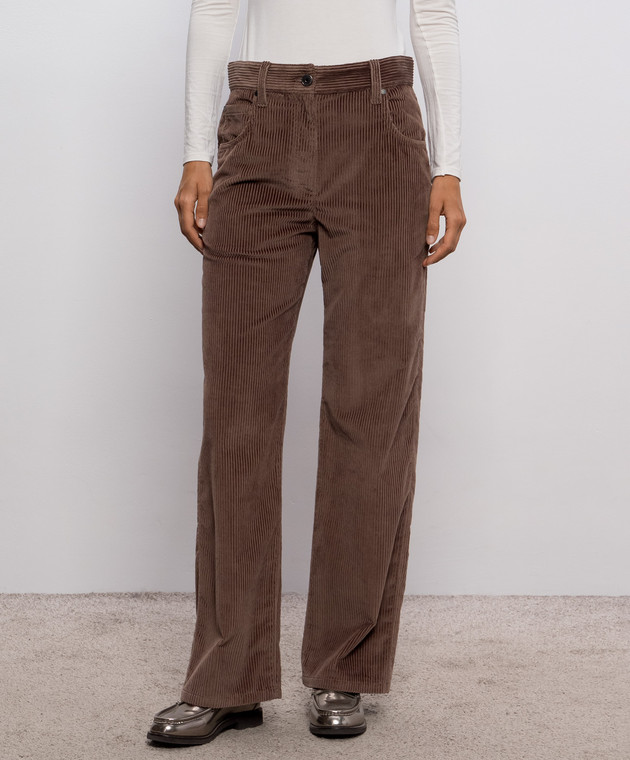 Brunello Cucinelli Коричневі вельветові штани з ланцюжком моніль MP180P9075 зображення 3