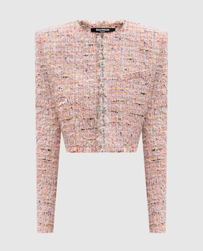 Balmain Розовый укороченный твидовый жакет HF1SD227XM17