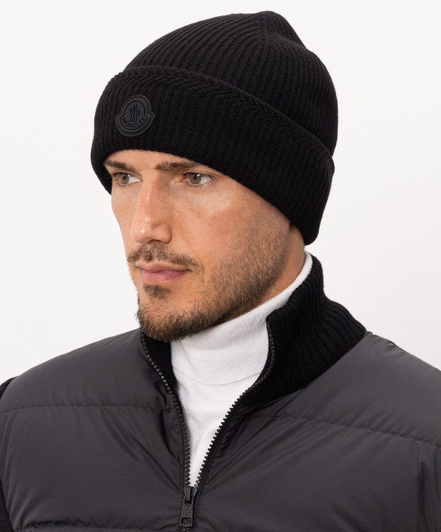 Moncler Черная шапка из шерсти и кашемира с нашивкой логотипа L20913B00007M4281 изображение 2