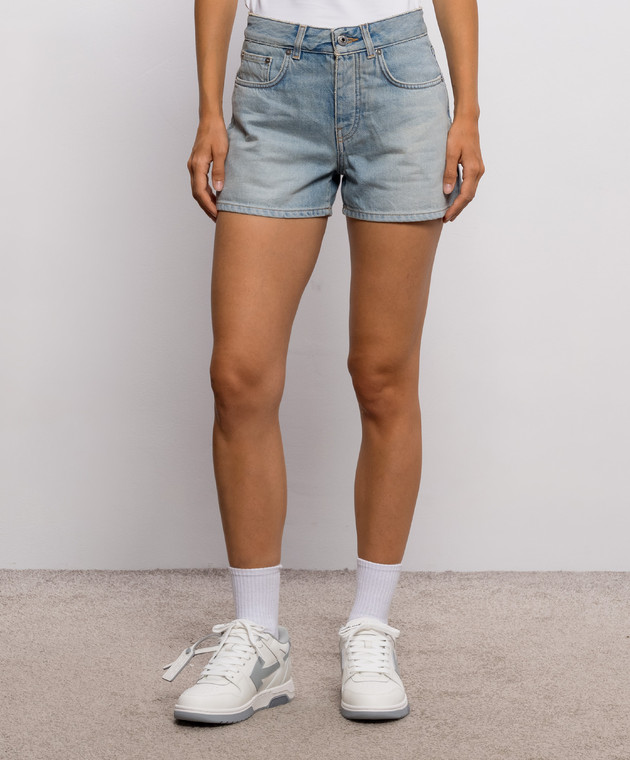 Off-White Голубые джинсовые шорты с эффектом потертости 2FJ00584B изображение 3