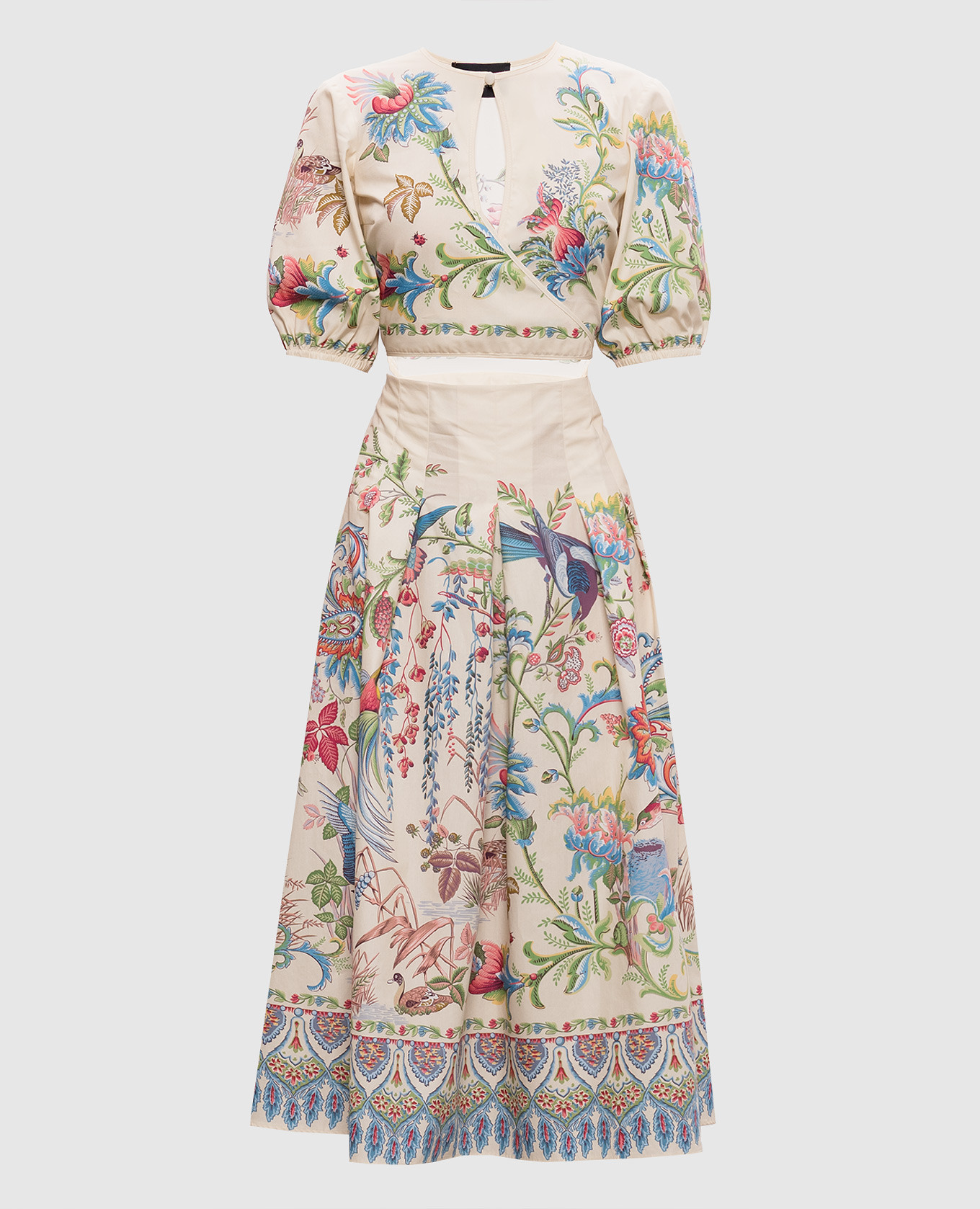 

Бежевое платье с вырезом в цветочный принт, Бежевый, Повседневные платья