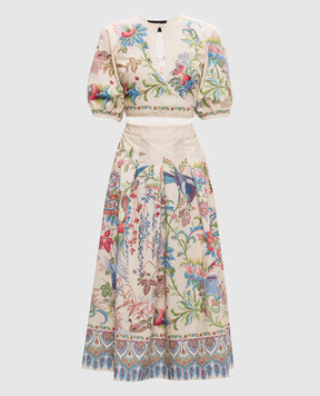 Etro Бежева сукня з вирізом в квітковий принт WRHA055499SP5J1