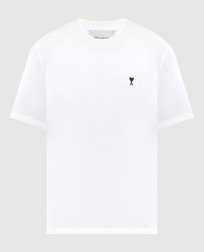 Ami Paris Біла футболка з контрастною вишивкою емблеми HTS346724m