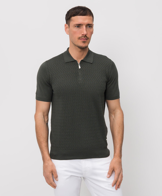 Enrico Mandelli Зеленое поло с шелком с геометрическим узором 3K034A5645 изображение 3