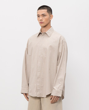 AGOLDE Бежева сорочка Roy з льоном в смужку A40751925
