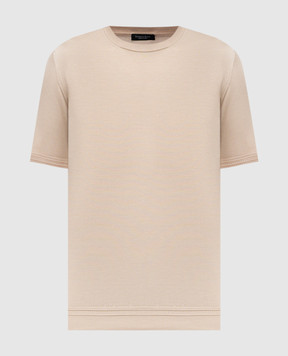 Stefano Ricci Бежева футболка із шовку з монограмою логотипа K616215G10F26101