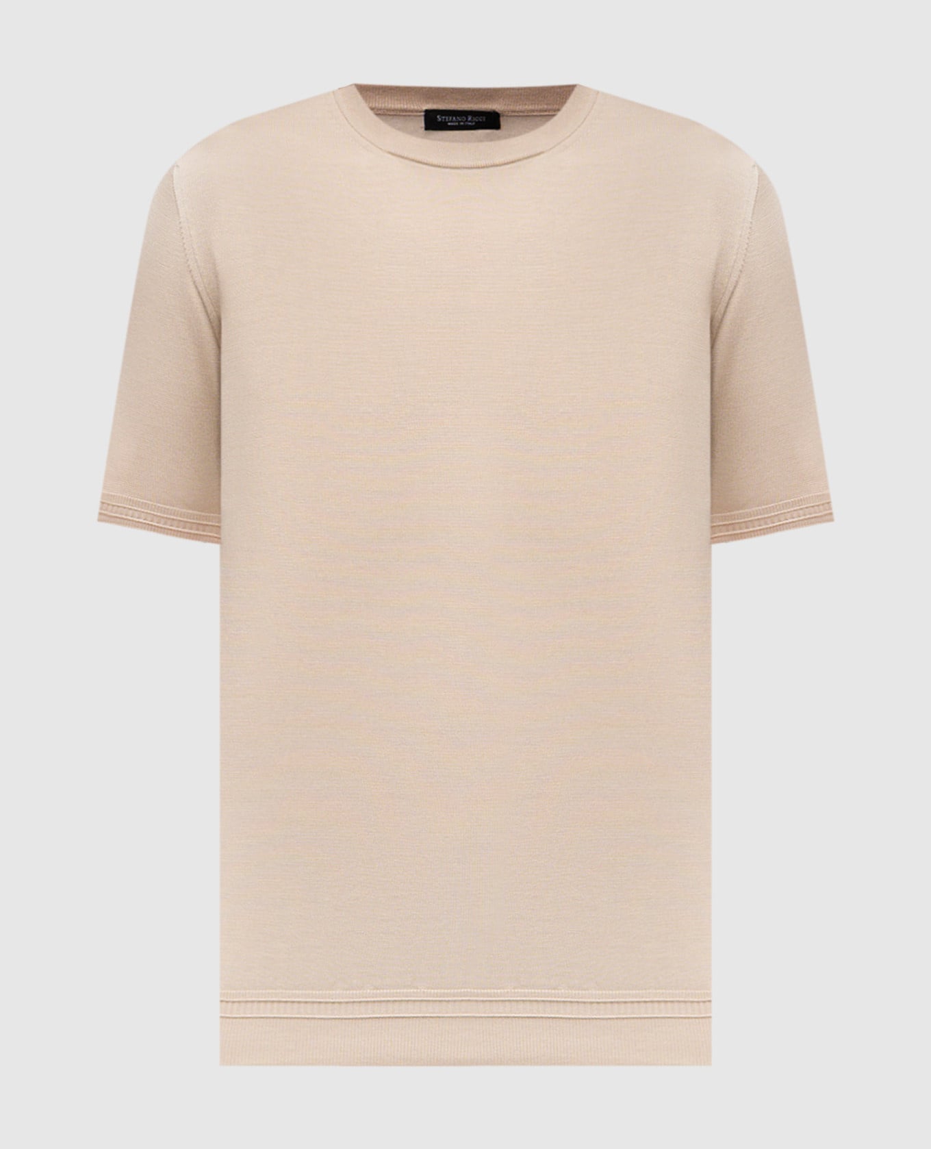 Бежевая футболка из шелка с монограммой логотипа