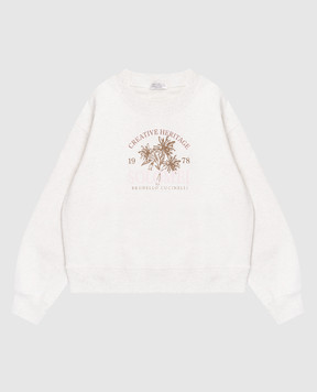 Brunello Cucinelli Детский меланжевый бежевый свитшот с принтом BH827E305B