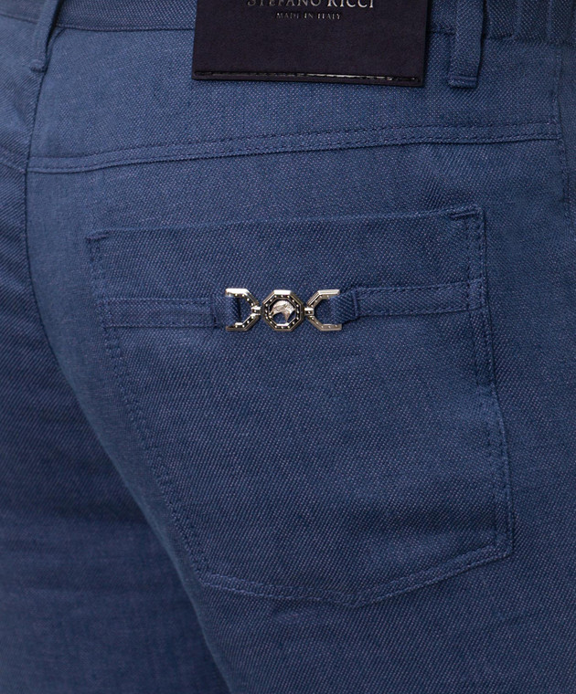 Stefano Ricci Синие брюки из льна и шелка M8T62B0190TXFIL изображение 5