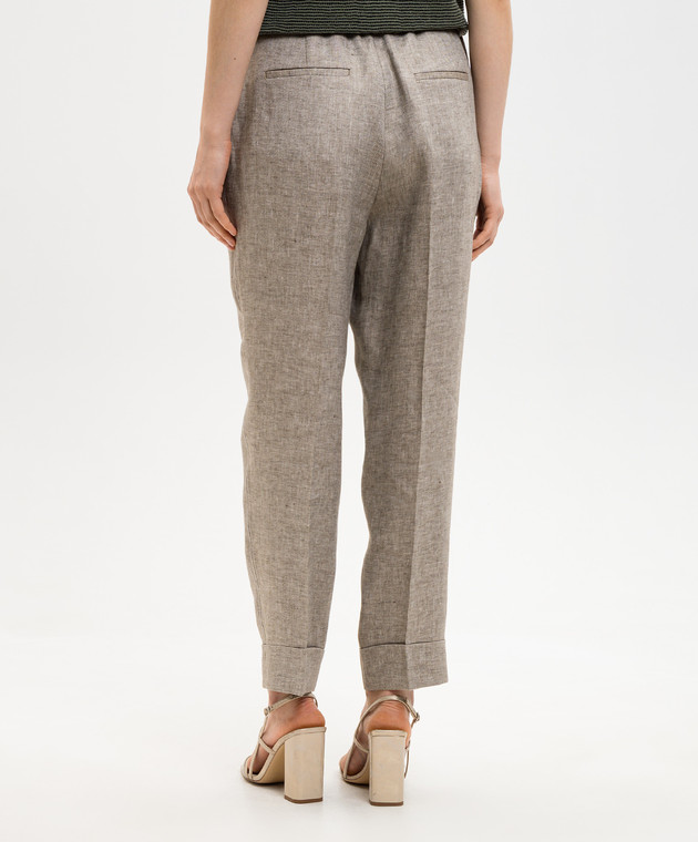 Peserico Коричневые брюки из льна с отворотами P04316V02598 изображение 4