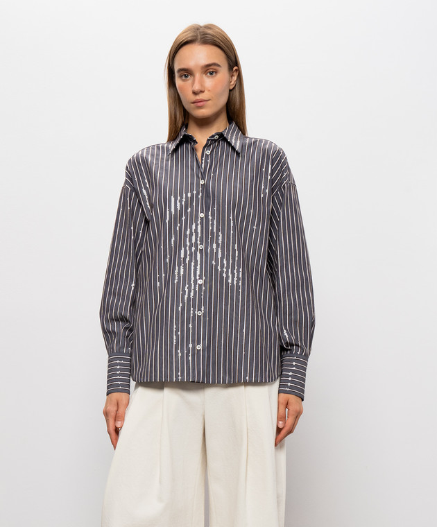 Brunello Cucinelli Серая рубашка в полоску с пайетками MG701M2U06 изображение 3