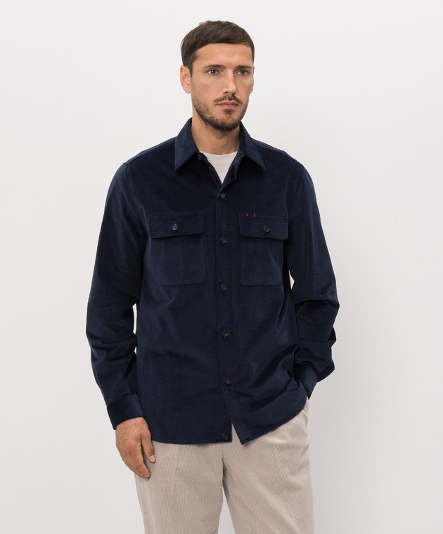 ISAIA Синя вельветова сорочка OSH009P9130 зображення 3