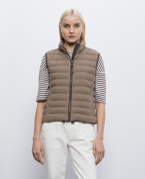 Brunello Cucinelli Коричневий пуховий жилет з паєтками M0DVT7776