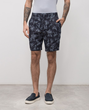 ISAIA Синие шорты из льна в принт PNC021C1108