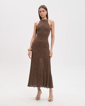 Twinset Коричнева сукня з льоном з люрексом 261TT3213