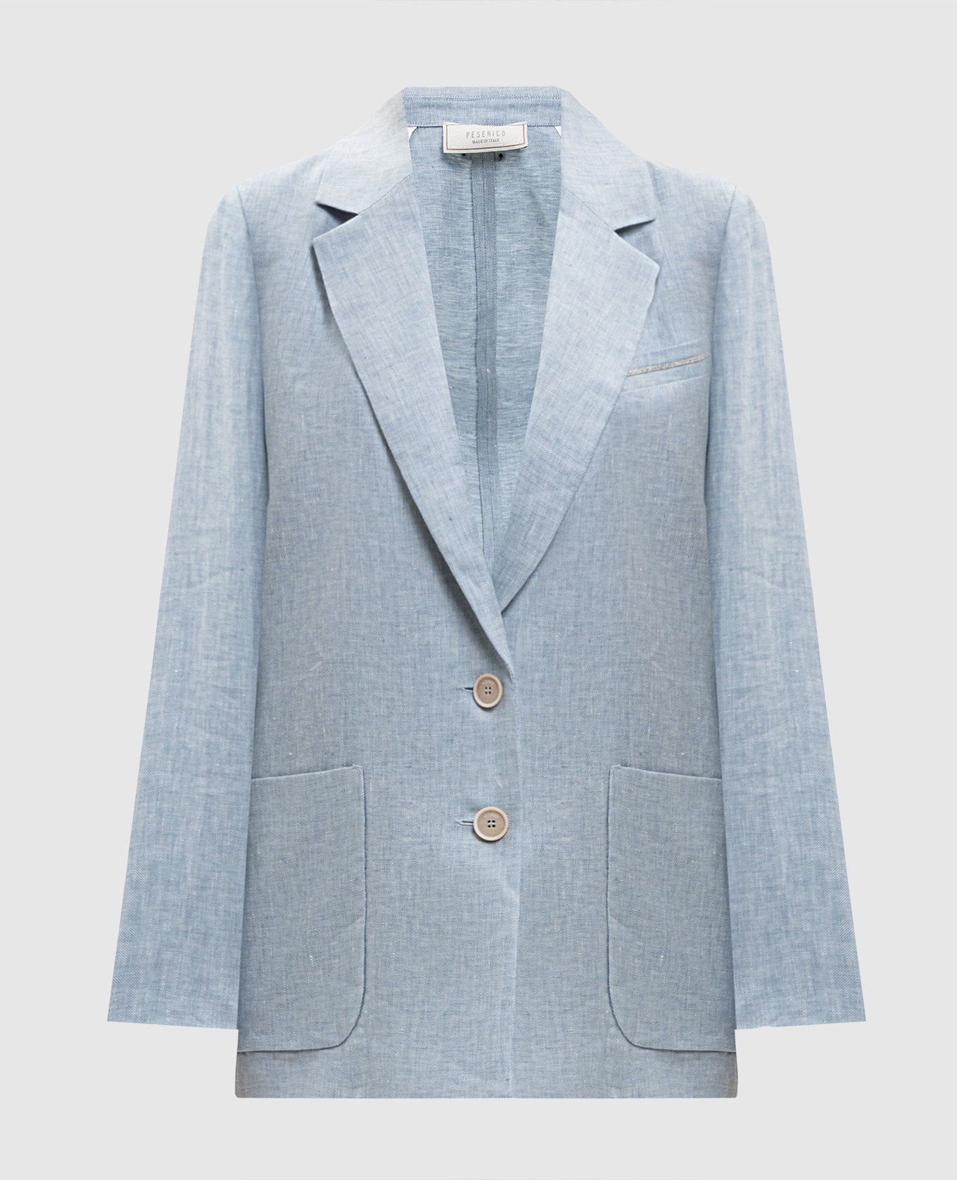 Блакитний жакет з льону з ланцюжком моніль