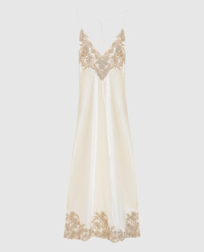 Ermanno Scervino Бежева сукня міді із шовку з мереживом D482Q361APKZF