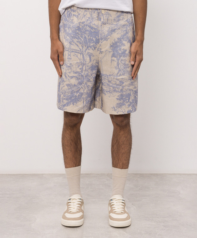 Off-White Бежевые шорты с леном с принтом City Nature 44MCB09KF26F005 изображение 3