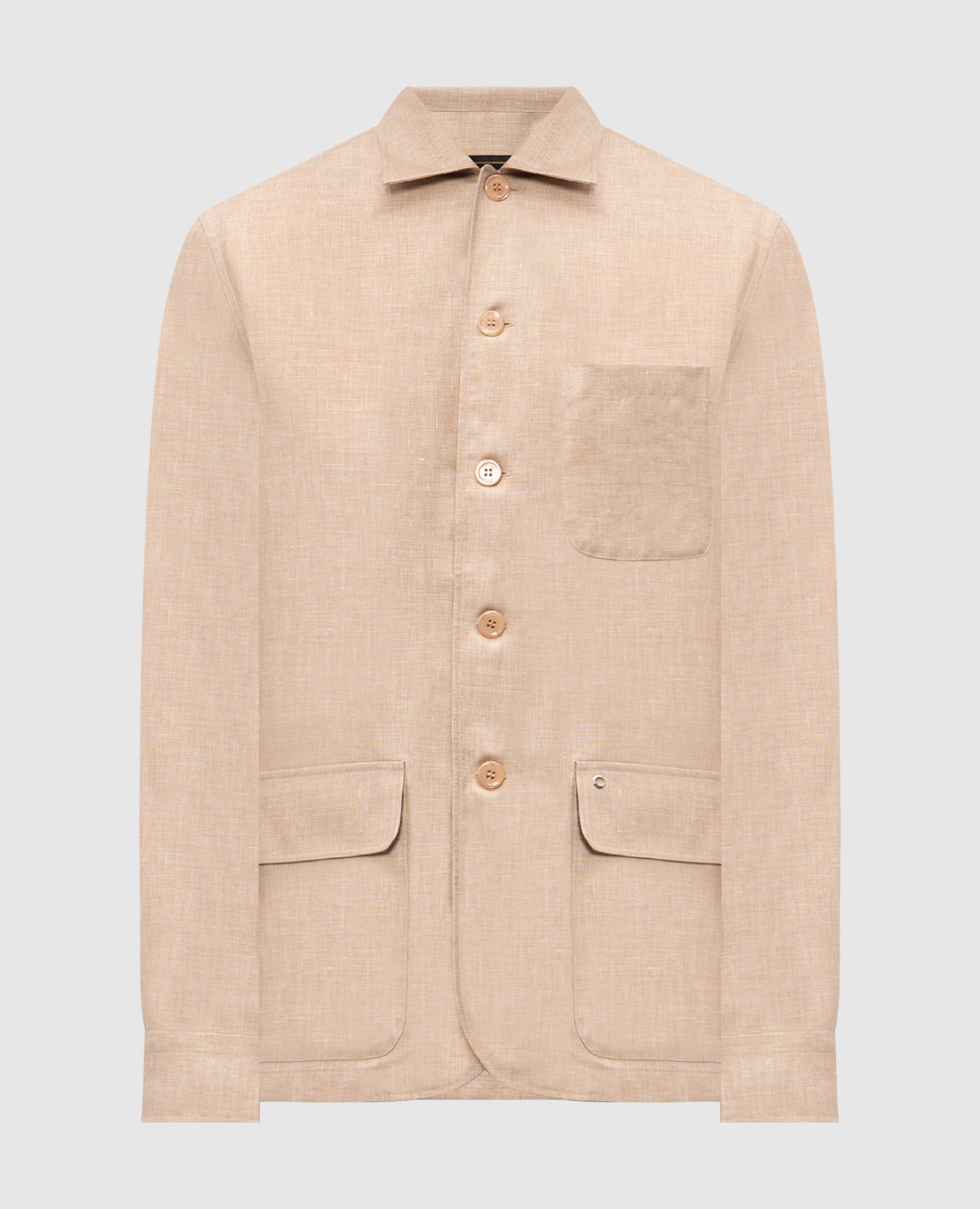 Бежевая рубашка из льна, шерсти и шелка