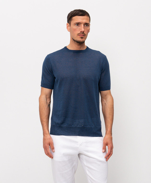 Cashmere&Whiskey Синяя футболка с леном MS003 изображение 2