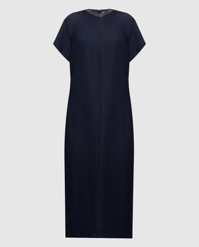 Brunello Cucinelli Синее платье с леном с цепочкой мониль MH126AHB51