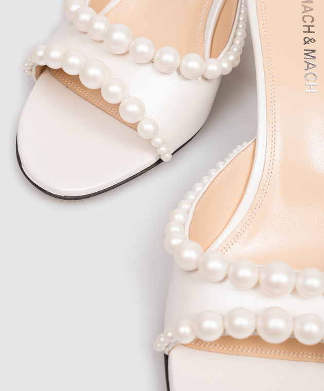 Mach&Mach Білі шкіряні мюлі Sirene з намистинами S107465DOU зображення 5