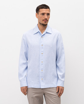 Brunello Cucinelli Голубая рубашка с коноплей и льном MA6780618