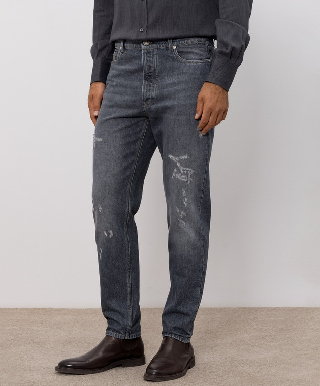 Brunello Cucinelli Синие джинсы с прорехами M229PO2060 изображение 3