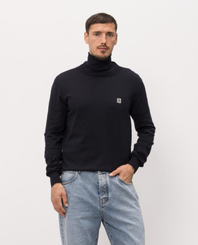Balmain Синій гольф із шовком з емблемою HH1KH050KJ53