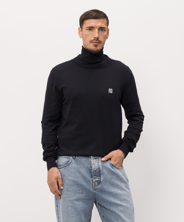Balmain Синій гольф із шовком з емблемою HH1KH050KJ53 зображення 3