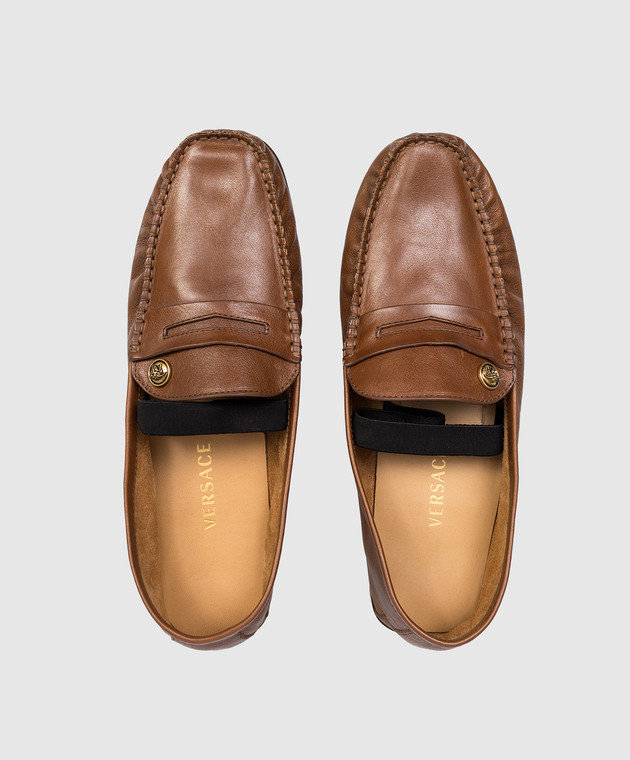 Versace Коричневые кожаные лоферы Guanto 10234311A17346 изображение 4