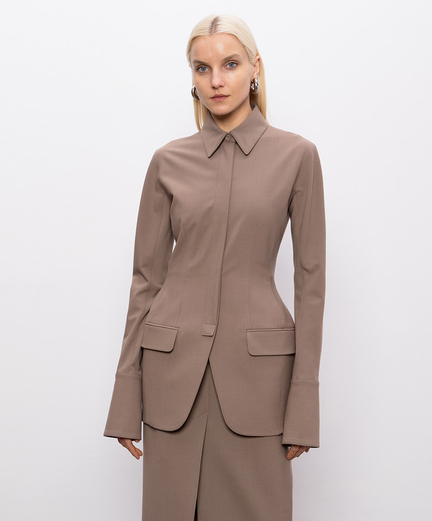 Thierry Mugler Коричневый жакет в стиле рубашки с шерстью 26S1VE04831032 изображение 3