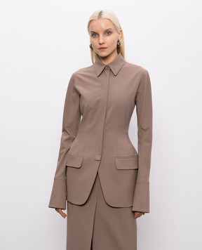 Thierry Mugler Коричневий жакет в стилі сорочки з вовною 26S1VE04831032