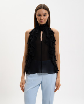 Alexander McQueen Чорний топ із шовку з рюшами 846784QBADS