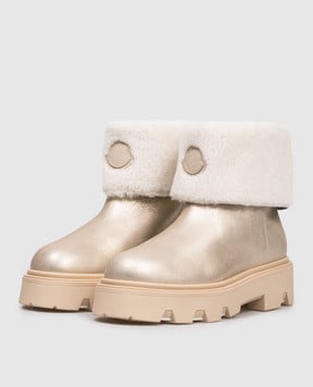 Moncler Золотисті шкіряні черевики Aurea Mid на хутрі K209B4F00070M7549