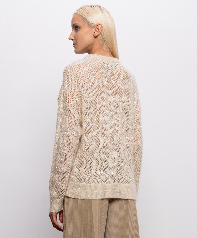 Brunello Cucinelli Бежевый ажурный свитер с шерстью MRG562500 изображение 4