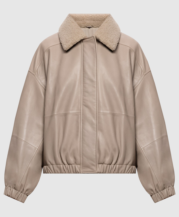 Brunello Cucinelli Бежевая кожаная куртка с мехом MPNMO7734