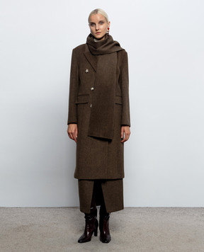 Twinset Коричневое двубортное пальто с шерстью 262LI2DBB